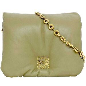 Loewe Puffer Goya Shoulder Bag Khaki Green Anagram Leather Lambskin Chain